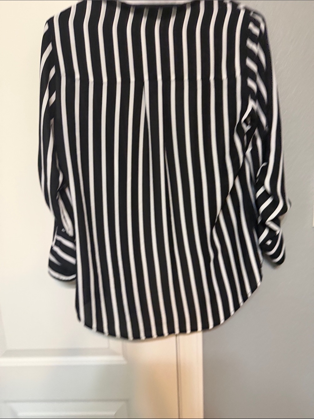 Express Black and White Vertical Stripe Button-Up Shirt - Picture 3 of 3